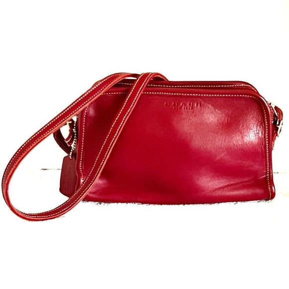 Coach Handbags - Rare Mint Red Leather Coach Mimosa Zip Purse Vintage 1998 Handbag Shoulder Bag